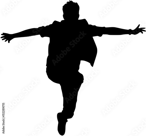 Silhouette of a Man Leaping with Arms Extended Wide