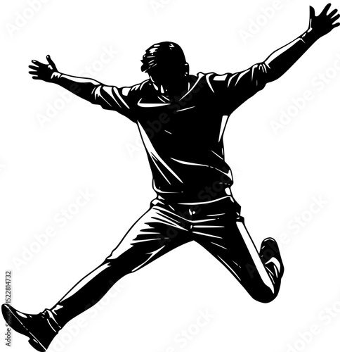 Silhouette of a person jumping with arms outstretched in joy.