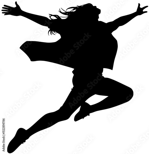 Silhouette of a Joyful Person Leaping with Arms Extended