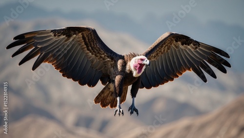 A captivating image of a griffon vulture flying majestically against a backdrop, showcasing its enormous wingspan and distinctive plumage.
