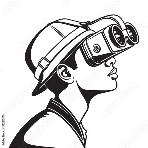 vr headset black and white silhouette on white background
