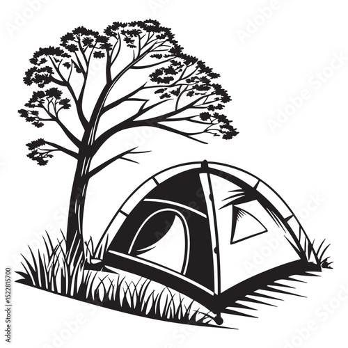 camping tent outdoor silhouette black and white