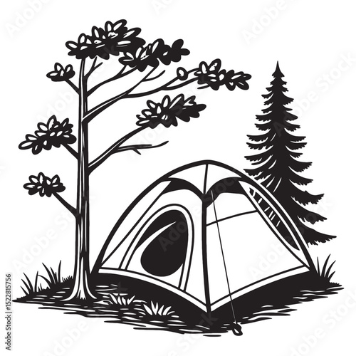 camping tent outdoor silhouette black and white