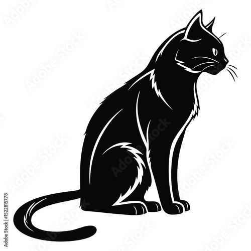 cat sitting silhouette black and white