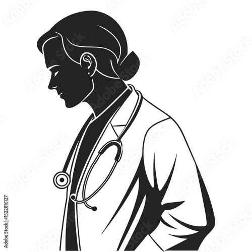 doctor with stethoscope silhouette black and white