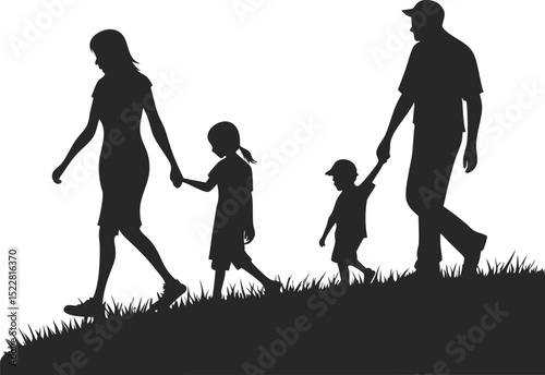 family walking together silhouette icon black and white