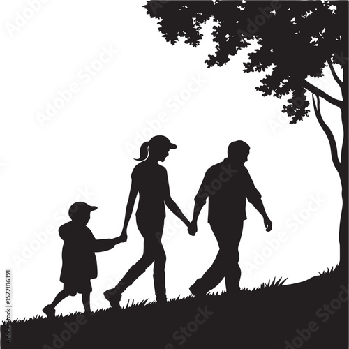 family walking together silhouette icon black and white