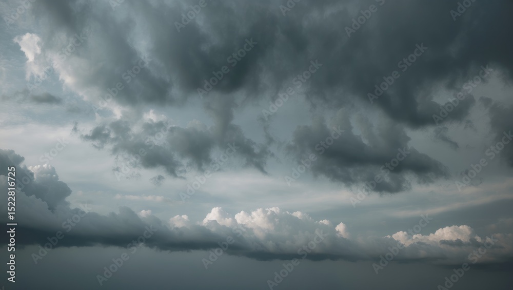 Obraz premium A Cloudy Sky With A Few Clouds In The Distance, The Sky Is Mostly Gray, With Scattered Clouds And Empty Space For Text.