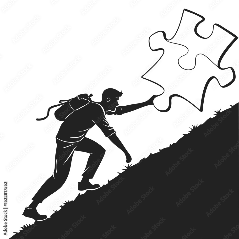 Fototapeta premium puzzle piece silhouette black and white