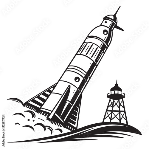 rocket silhouette black and white on white background