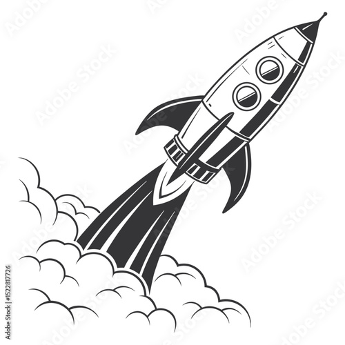 rocket silhouette black and white on white background