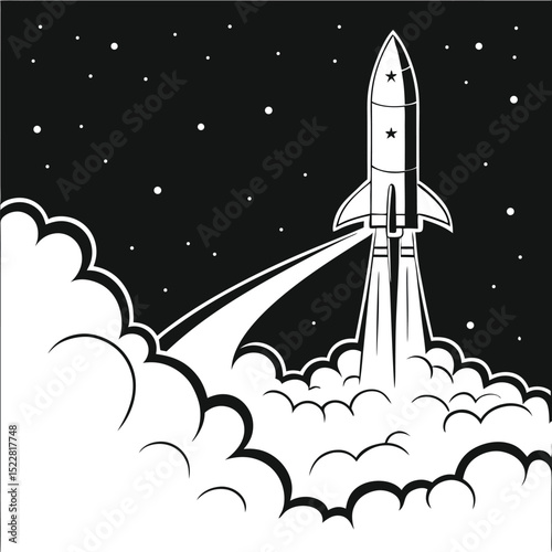 rocket launch silhouette space icon black and white