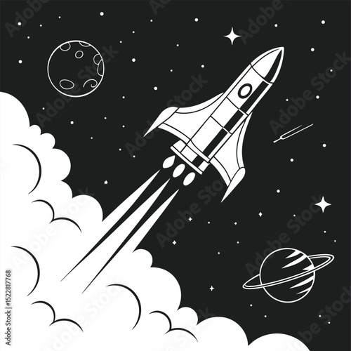 rocket launch silhouette space icon black and white