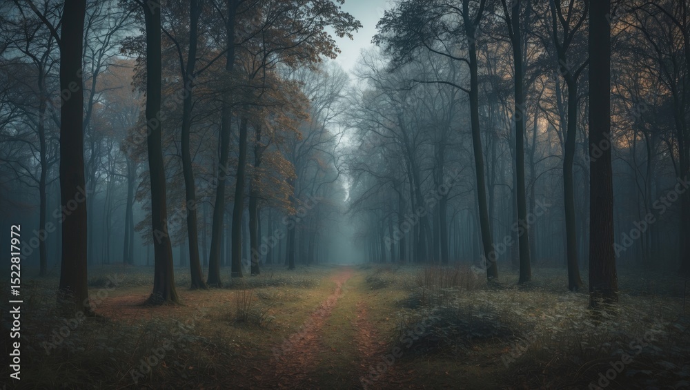 Fototapeta premium A beautiful shot of a forest near the town of Twente with mist and tall trees.