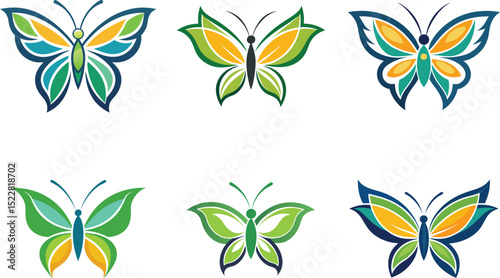 Six stylized butterfly designs ideal for logos branding and nature themed projects offering scalable graphics for diverse applications