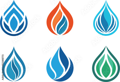 Modern abstract water drop logo designs ideal for branding projects needing a nature inspired scalable graphic suitable for various applications.