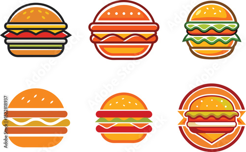 Delicious Burger Icons Set Perfect for Restaurant Branding Food Logos Menu Design and Fast Food Applications