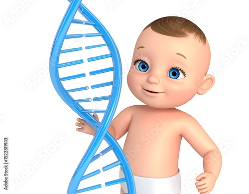 Cartoon baby holding DNA helix