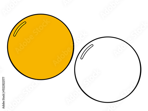 Table tennis (ping pong) ball illustration, with one colored orange version and one black and white outline. Ideal for sports graphics or coloring pages.