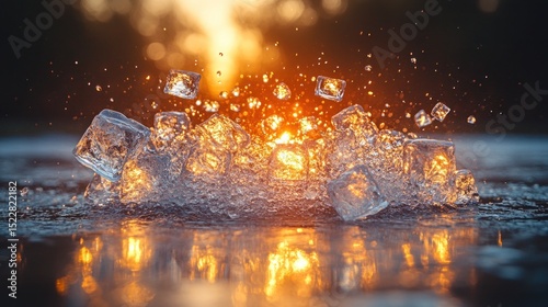 Sunset Ice Cubes Splashing Outdoors