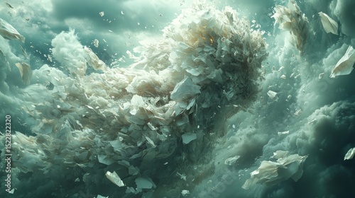 Stormy sky, swirling debris, abstract art, environmental disaster concept