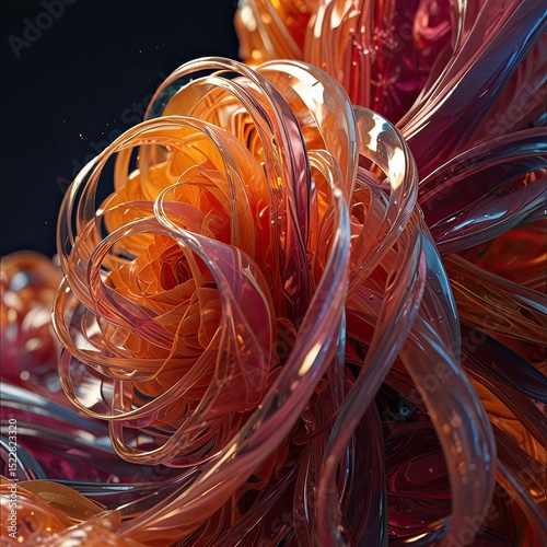 Abstract Glass Flower with Glowing Center 3D Crystal Art Sculpture