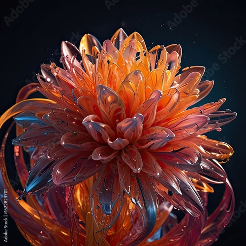 Abstract Glass Flower with Glowing Center 3D Crystal Art Sculpture