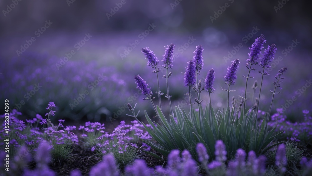 Fototapeta premium Beautiful purple flowers in a flowerbed.
