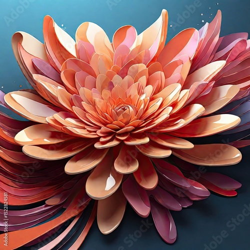 Abstract Glass Flower with Glowing Center 3D Crystal Art Sculpture