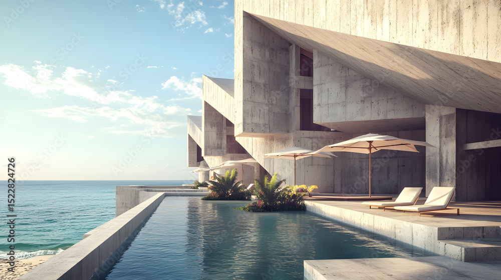 Fototapeta premium Beach Resort Angular Concrete Pavilions G 7C98B325