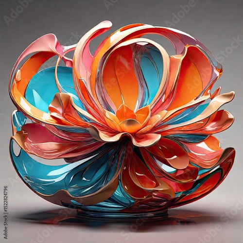Abstract Glass Flower with Glowing Center 3D Crystal Art Sculpture