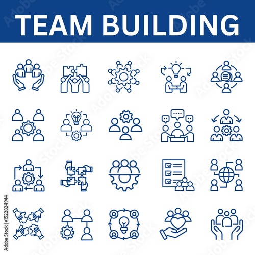 Team building line icon set.
