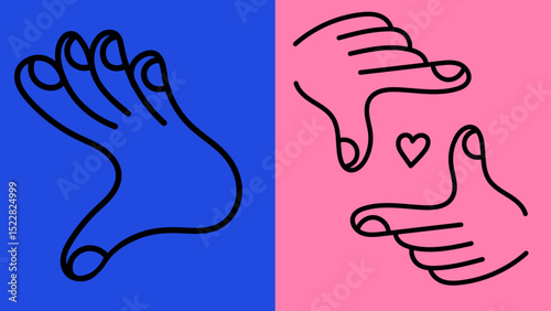 Hand doodle icons in simple one-line style, expressing emotions and movement. Modern art elements for branding and visual identity.