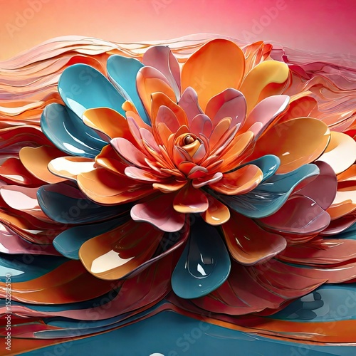 Abstract Glass Flower with Glowing Center 3D Crystal Art Sculpture