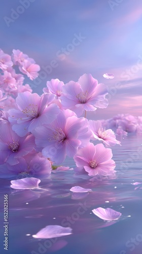 Serene Pink Flowers Blooming Over Calm Water