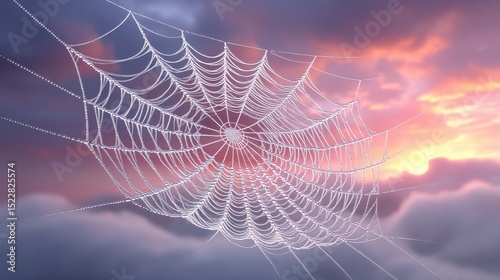 Intricate Spider Web in Sunset Sky