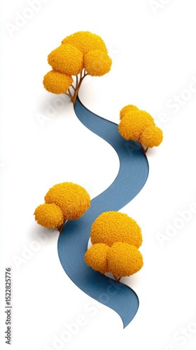 Serene Artistic Landscape with Curved Path and Vibrant Trees