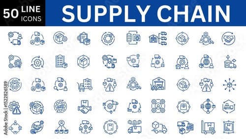 supply chain editable icon set. Editable stroke. Vector illustration.