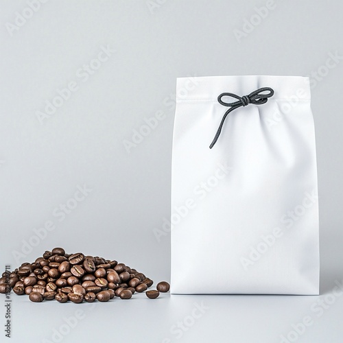 White Matte Pouch Bag Mockup with Coffee Beans