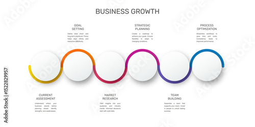 Modern and simple flat vector illustration. Infographic template with six circles, elements, sectors and percentages. Designed for business, presentations, web design, interface 6 step diagrams