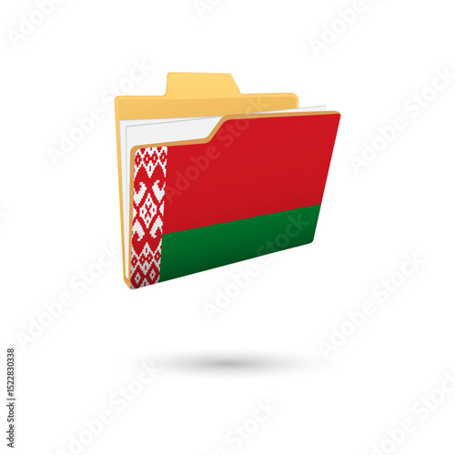Vector illustration of Belarus flag isolated in file folder on white background.