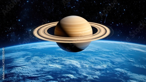 Saturn, Earth, and stars in space