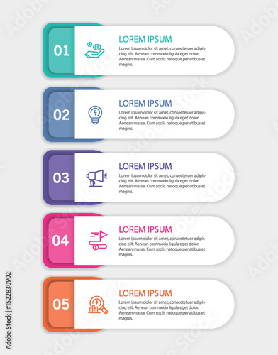  Infographic template with 5 options or steps. Can be used for workflow layout, diagram, annual report, web design	

