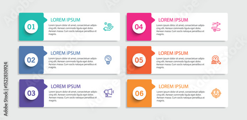 Infographic vector design template with 6 options, steps or processes. Can be used for workflow layout, diagram, annual report, web design	

