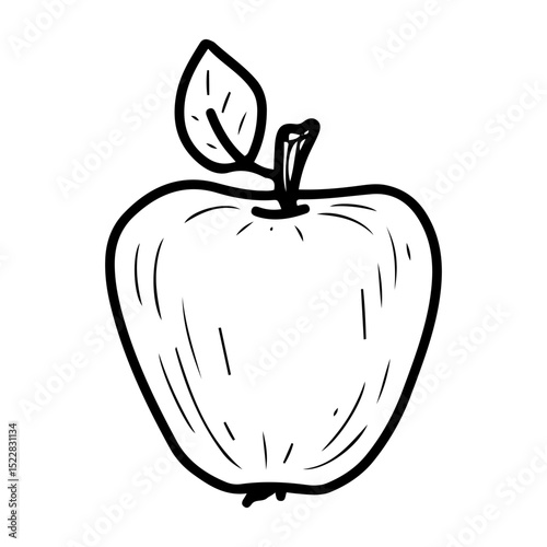 Ripe apple with leaf. Hand drawn doodle vector. Summer fruit. Seasonal vitamins. Fresh vegetarian food. Sweet pulp of dessert. Illustration line art element.