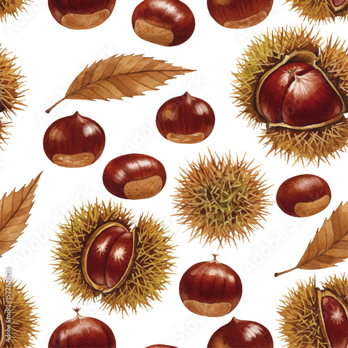 Vector watercolor chestnut / 水彩テイストの栗パターン