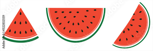 Watermelon vector, Watermelon slice vector icon, Watermelon summer fruit clipart set. Tropical fruit watermelon drawing vector illustration  on white background 
