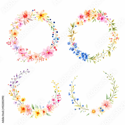 Colorful floral heart frame design with spring and love theme