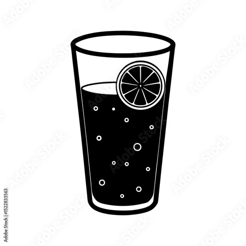 Silhouette of glass of soda with lemon slice vector illustration isolated on a transparent background