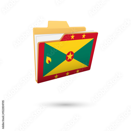 Vector illustration of Grenada flag isolated in file folder on white background.